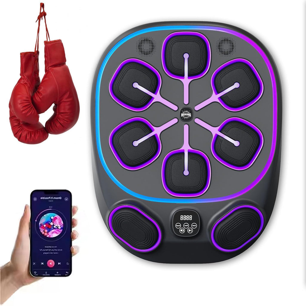 Upgraded Music Boxing Machine, 24''×19' Wall Mounted Punching Bag with 8 Target Zones, Smartphone Sync, LED Counter & Portable Design for Home Gym Training ( Includes Boxing Gloves),Fulgloves