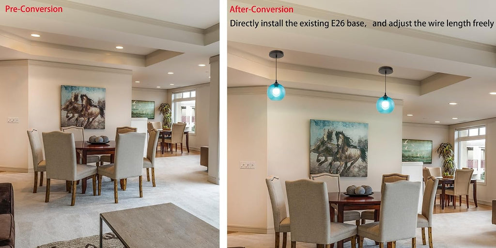 1 Light E26 Connections 3.2ft Adjusted Cord Blue Globe Glass Shade Modern Ceiling Light Replace Recessed Light Conversion Kit for Kitchen Bedroom Office