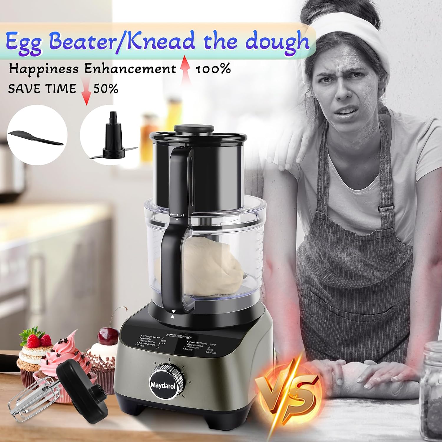 11-in-1 Food Processor and Blender Combo, 14 Cup Food Processor with Large Chute, 51 oz for Smoothies & Ice, for Chopping, Grinding, Slicing, Shredding, Purees & Dough, Dishwasher Safe