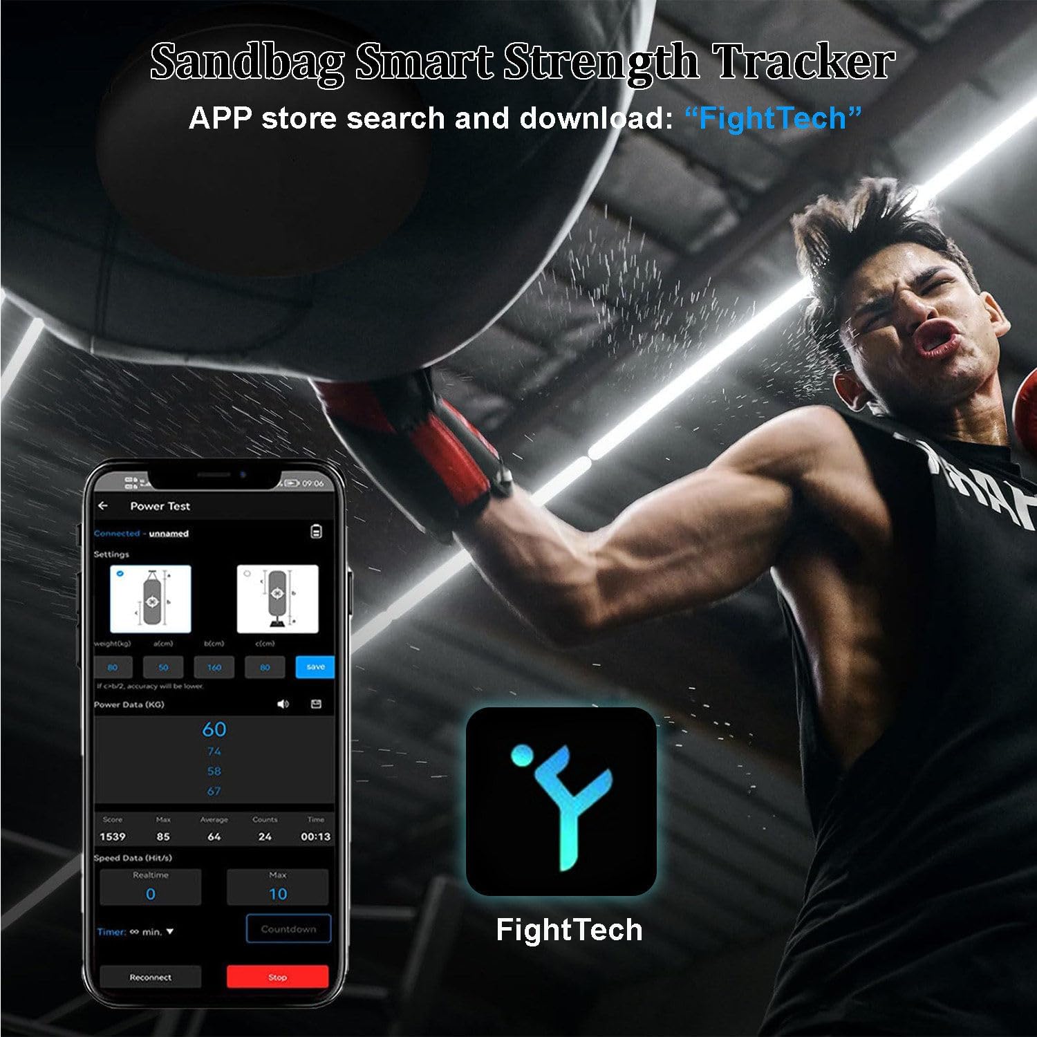 Real-Time Punch Power Tracker with 200H Runtime | Smart Boxing Sensor with App | Voice Feedback & Data Charts for Heavy Punching Bags, Boxing & Kickboxing White