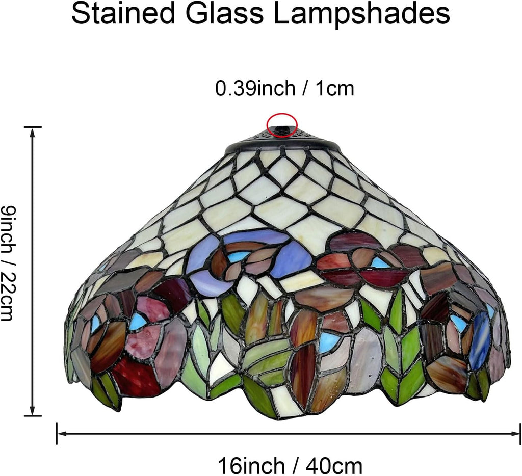 Red Floral Tiffany Lamp Shade Replacement, Only 16X9 Inch Pastoral Retro Stained Glass Lampshades, Suitable for Table Lamp Floor Lamp Hanging Pendant lamp Ceiling Light Desk Lamp