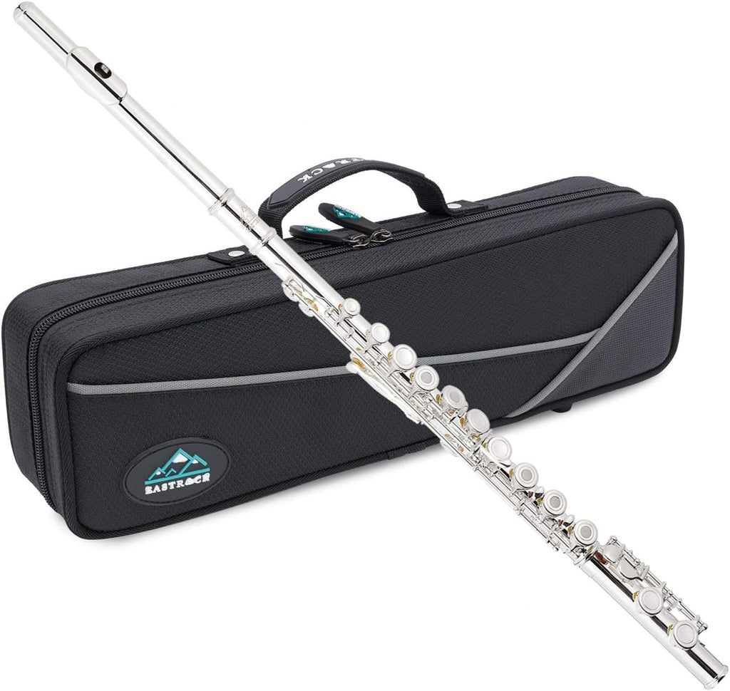 EASTROCK Open Hole Flutes C 16 Keys Silver Plated Flute Instrument for Beginner Kids Student with Carrying Case,Stand,Cleaning kit,Gloves,Tuning Rod(Open/Closed Hole,Silver Plated)