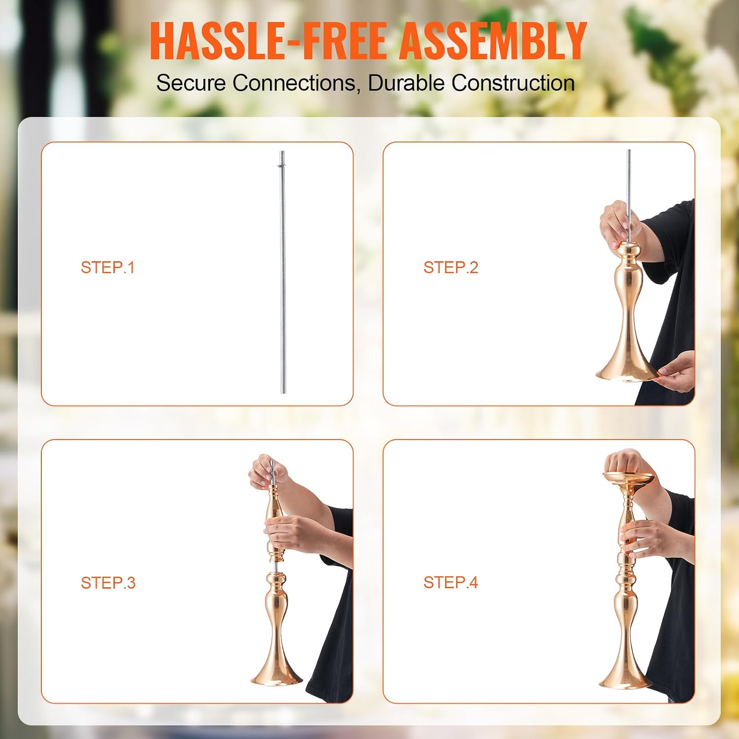 VEVOR 24PCS 50cm/19.7' Tall Wedding Flower Vase, Metal Wedding Centerpiece, Gold Floral Arrangement Stand Display Rack for Tables Wedding Dinner Party, Anniversary Ceremony Birthday Event Decor