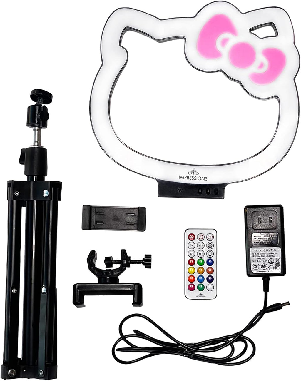 Impressions Vanity Hello Kitty 10 Inch RGB Desk Ring Light with Stand and Phone Holder, LED Selfie Lights with Rainbow Color Modes, Noise Sensor Provide Light Affect to Music Beat Perfect for TikTok