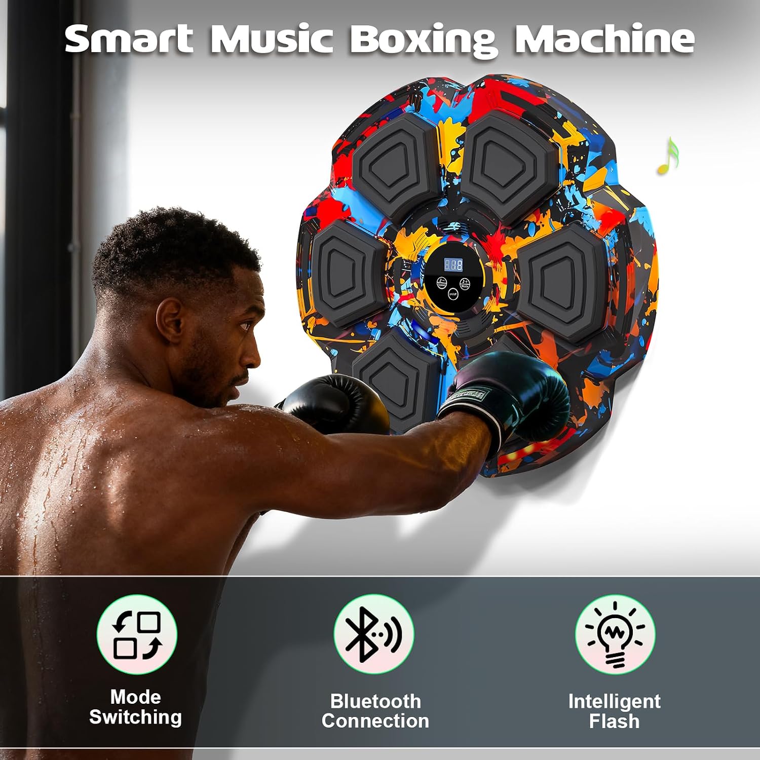 Music Boxing Machine, Smart Music Punching Machine for Adults Kids, Bluetooth Music Sync, Wall-Mounted Workout/Training Equipment with Boxing Gloves, Suitable for Home Gym Office Indoor Exercise