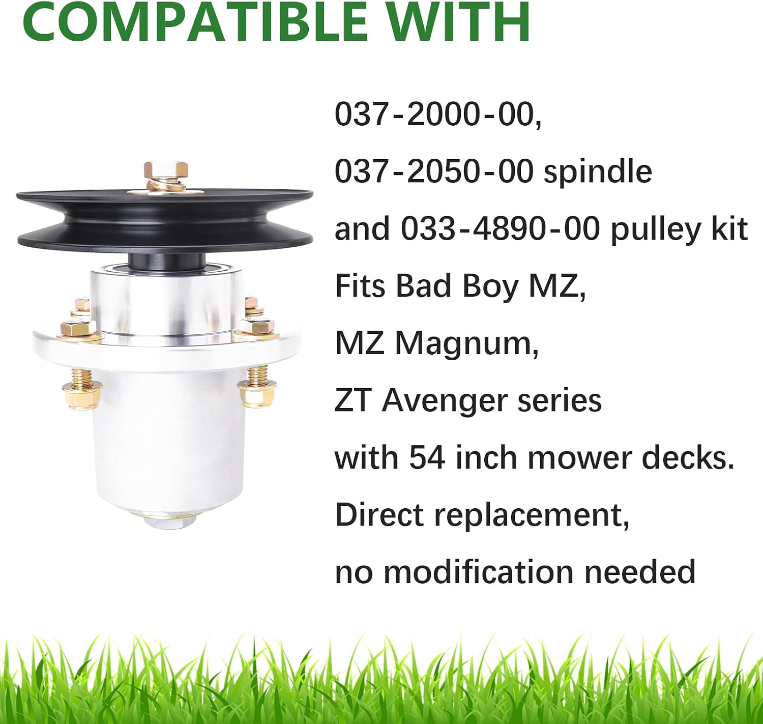 037-2000-00 037-2050-00 Spindle Assembly with 033-4890-00 Pulley Fit for 54 inch Bad Boy MZ MZ Magnum ZT Avenge Deck Lawn Mower (3 Pack)