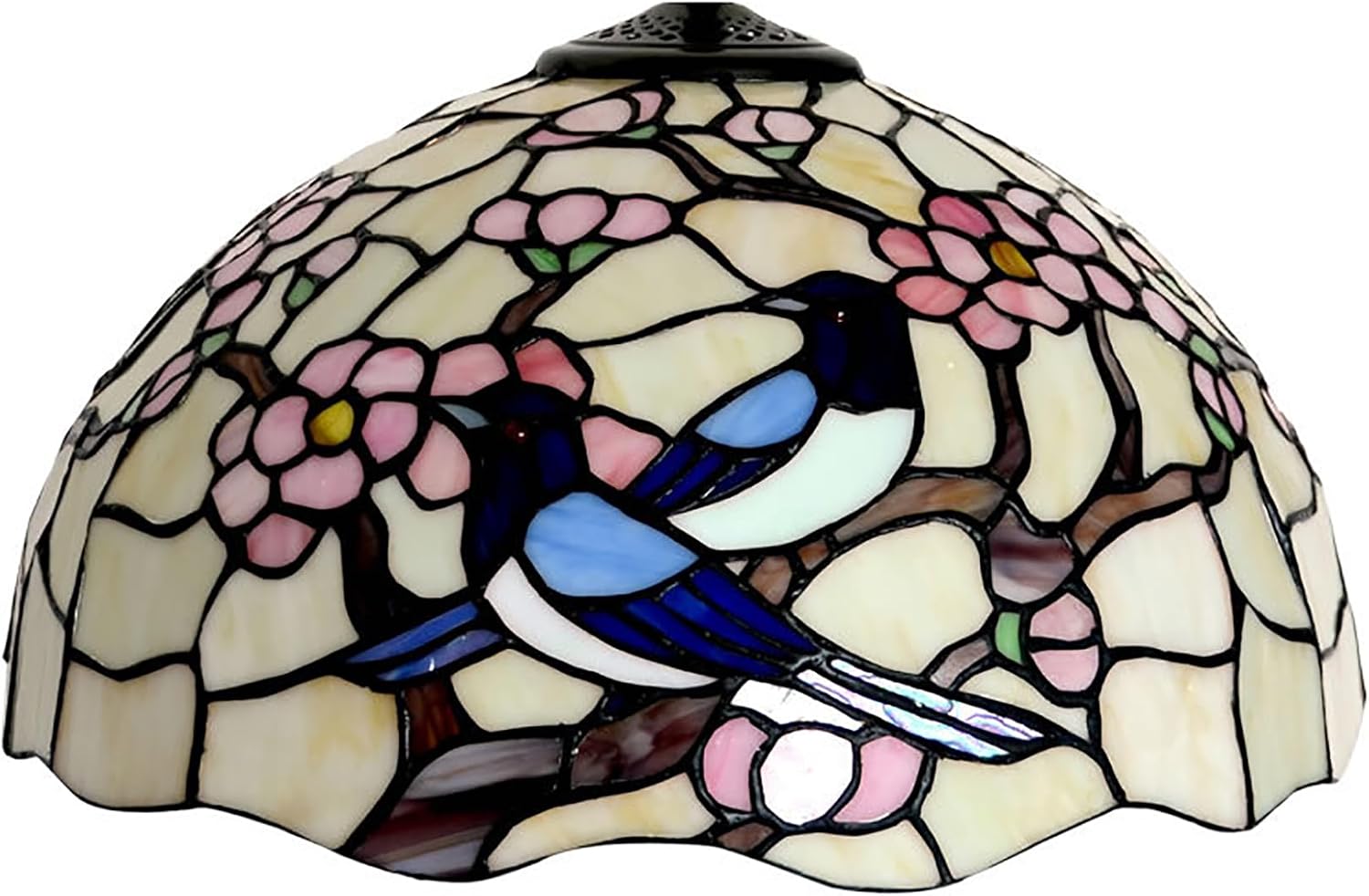 16 Inch Pink Blue Stained Glass Lamp Shade Replacement Only, Style Pastoral Bird Flower Lampshade for Table Lamp, Desk Lamp, Floor Lamp,Ceiling Light,