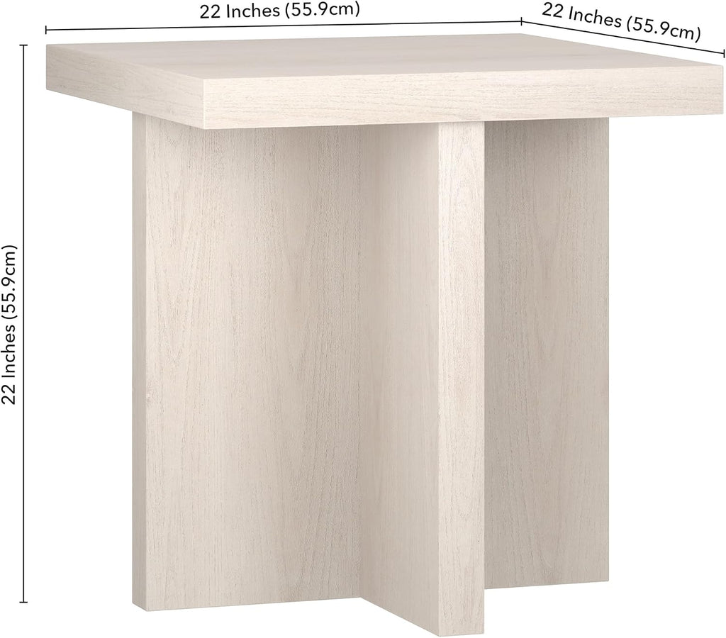 Henn&Hart 22' Scandinavian Square Wooden End Table, Side Table, Nightstand with X-Base for Living Room, Office, Family Room, or Bedroom, Beech White