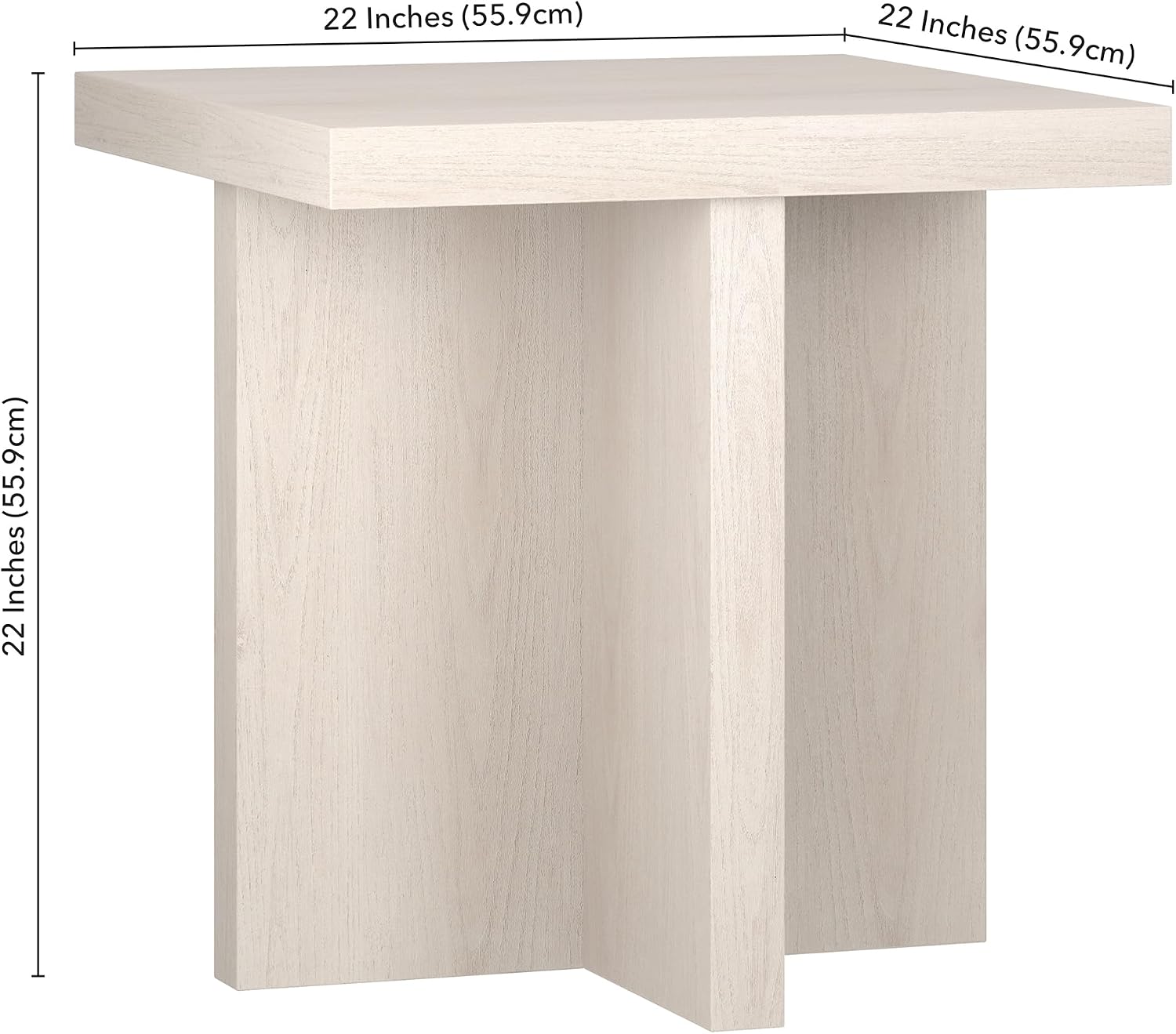 Henn&Hart 22' Scandinavian Square Wooden End Table, Side Table, Nightstand with X-Base for Living Room, Office, Family Room, or Bedroom, Beech White