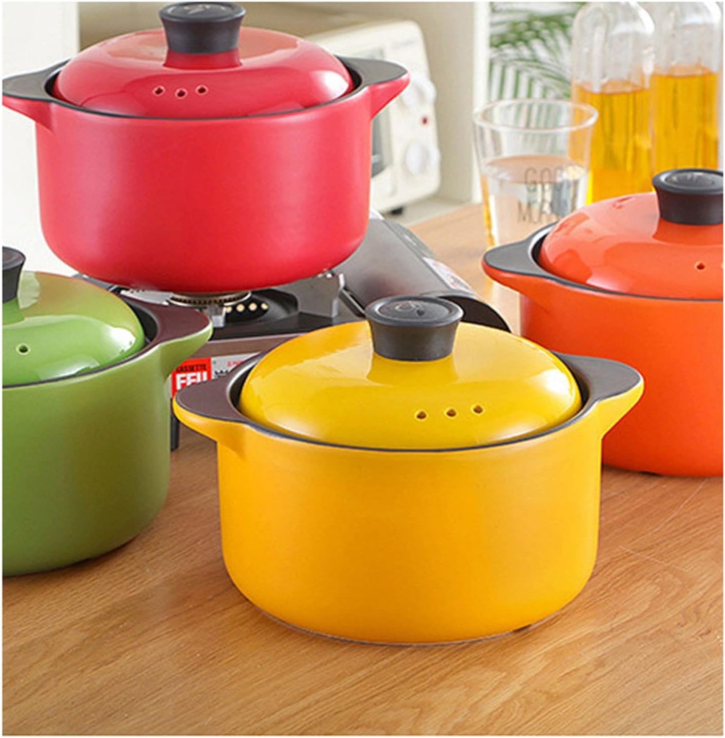 Stockpots Ceramic Casserole Red Round Cooking Soup Pot Household Kitchen Appliance Frying Pan