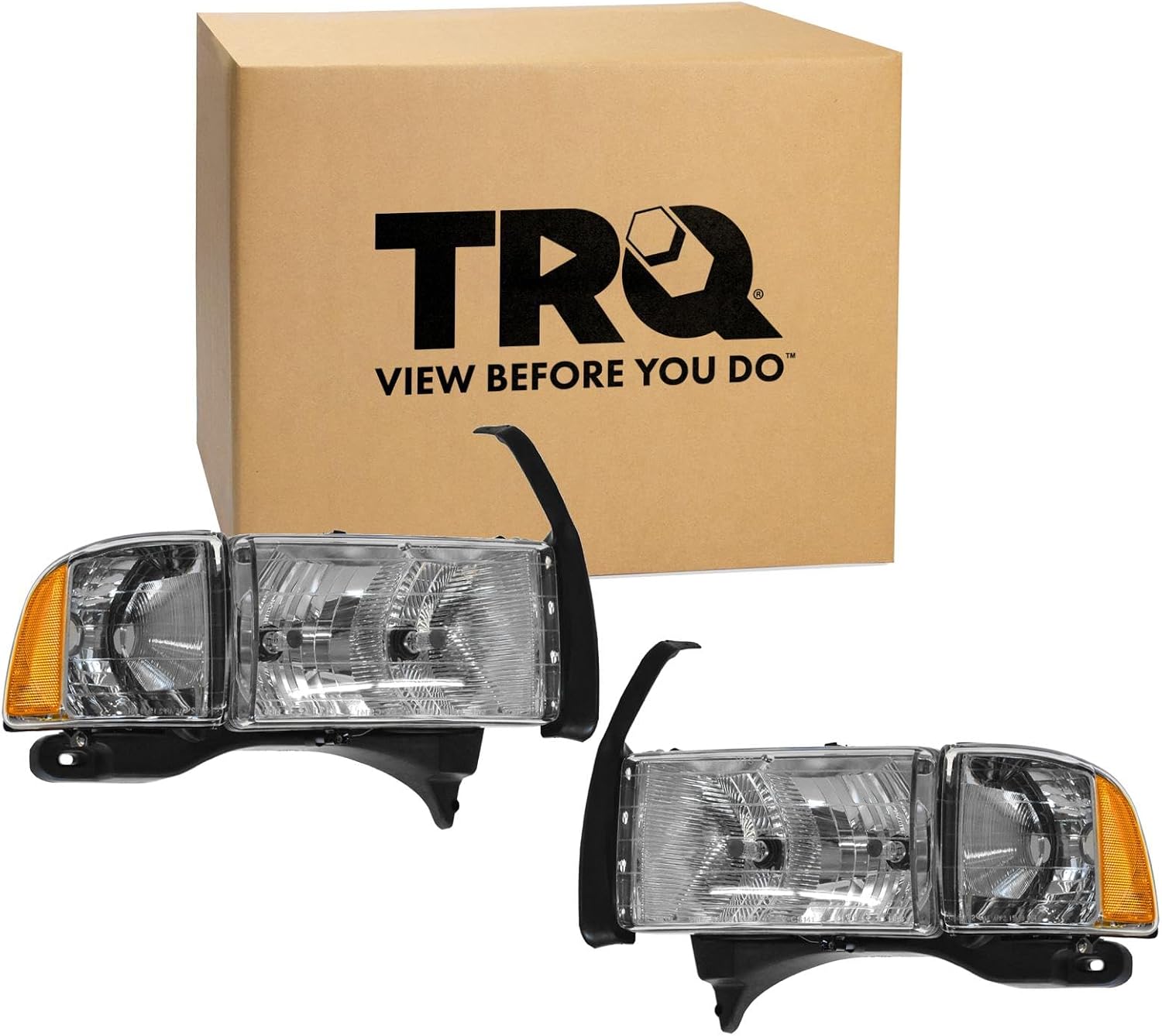 TRQ Driver and Passenger Side Headlight Assembly Set Compatible with 99-01 Dodge Ram 1500 Truck Sport Package 99-02 2500 99-02 3500