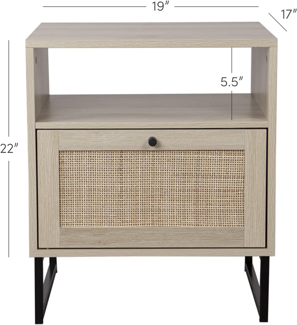 Nathan James Mina Side, End or Accent Table in a Natural Oak Wood Finish & Matte Black Accents with Storage for Living Room or Nightstand for Bedroom, Oak/Black, Set of 2
