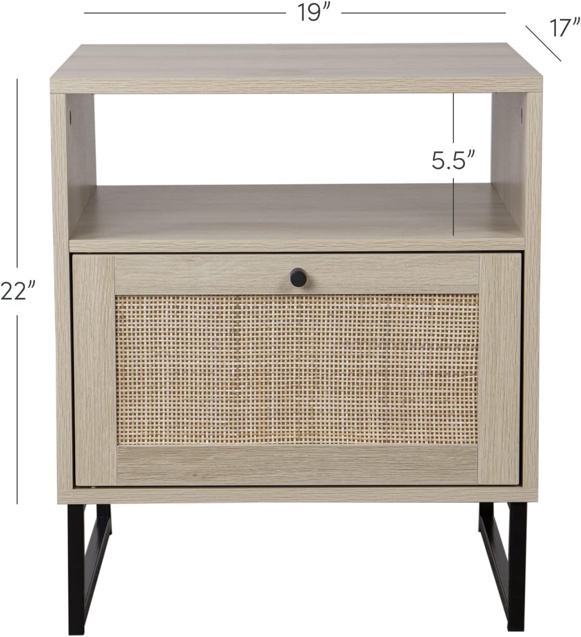 Nathan James Mina Side, End or Accent Table in a Natural Oak Wood Finish & Matte Black Accents with Storage for Living Room or Nightstand for Bedroom, Oak/Black, Set of 2