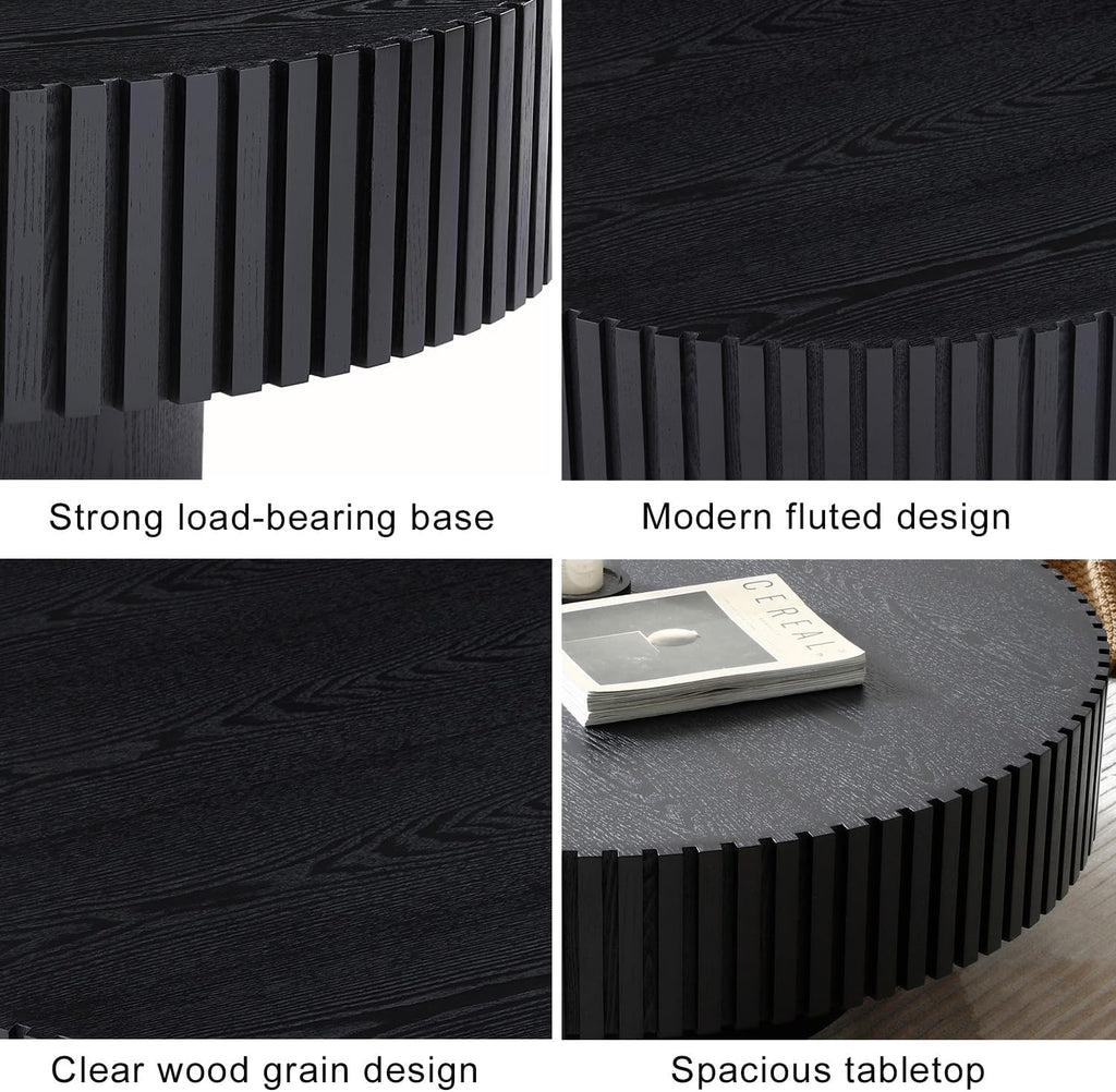 31' Round Black Coffee Table for Living Room, Mid Century Modern Coffee Table with Sturdy Pedestal, Circle Center Table Accent Tea Table for Apartment