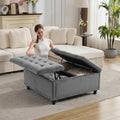 Tbfit Large Square Storage Ottoman Bench, Tufted Upholstered Coffee Table Ottoman with Lift Top & Wooden Legs, Oversized Storage Ottomans Toy Box for Living Room (Gray-Velvet)
