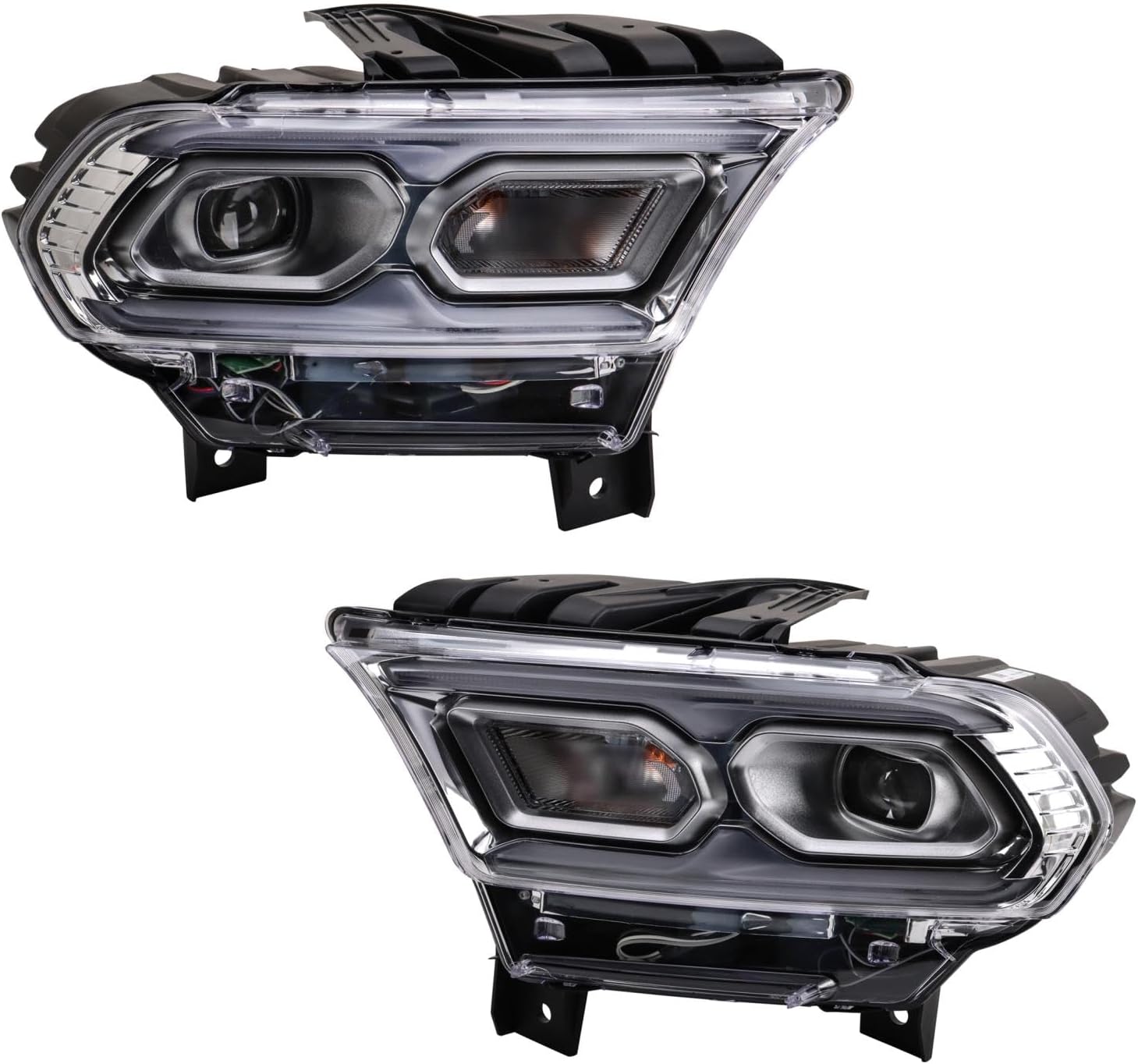 TRQ Driver and Passenger Side Headlight Assembly Set Compatible with 21-24 Dodge Durango with Chrome Bezel with Standard Headlights