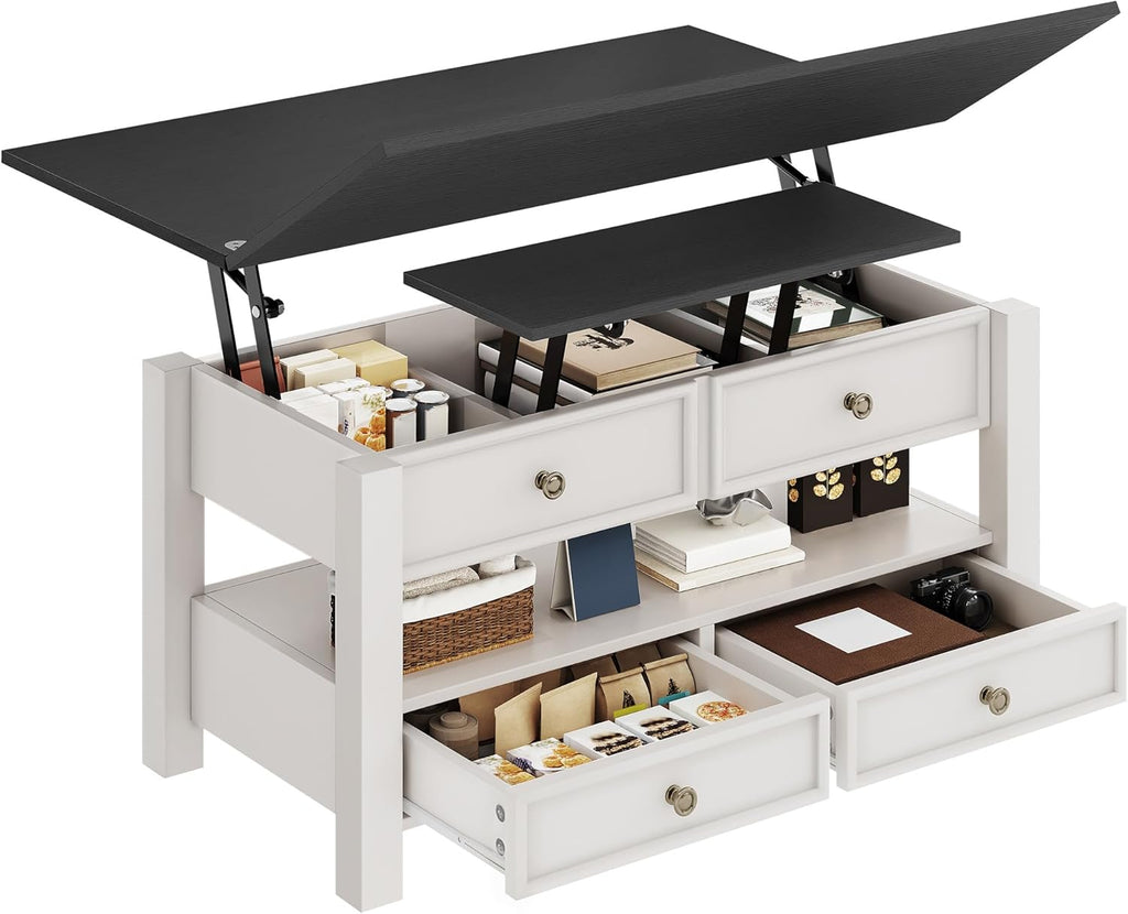 YITAHOME Coffee Table Lift Top, 4 in 1 Multi-Function Convertible Coffee Table with Drawers and Hidden Compartment, Converts to Dining Table for Living Room Home Office, Black Top