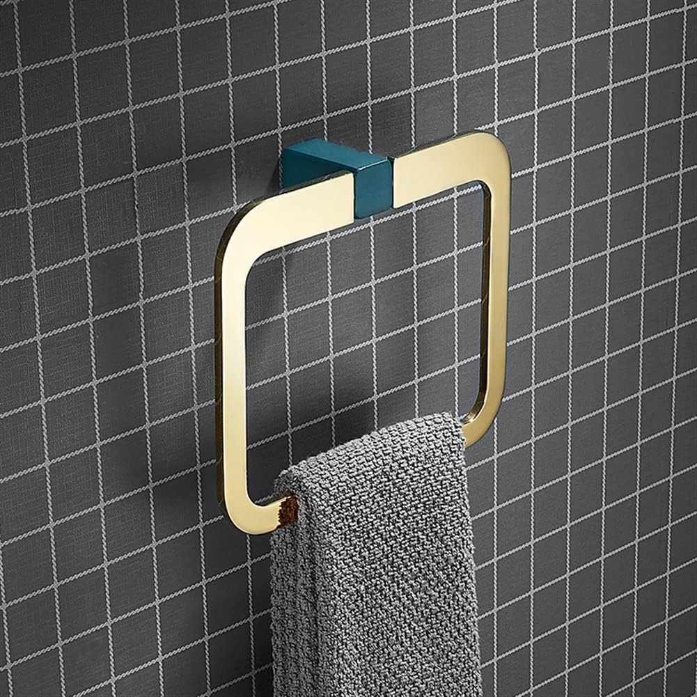Bathroom Bath Towel Holder, Hand Towel Ring, Nordic Black Gold Square Towel Ring, Solid Towel Rack, Modern Style Towel Hanger, Hand Towel Holder,Black-A (Green Gold A)
