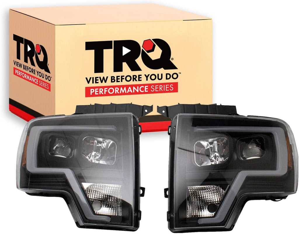 TRQ Performance Driver and Passenger Side Headlight Assembly Set Black Housing Compatible with 09-14 Ford F-150