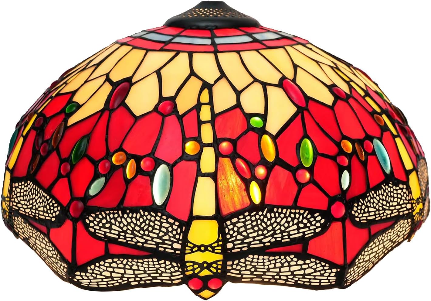 W16H9 Inch Tiffany Lamp Shade Replacement, Stained glass Dragonfly style Lampshades, Only Handmade Retro lampshade Replacement for Table Lamp Pendant Light Floor Lamp Ceiling Fixture,Red