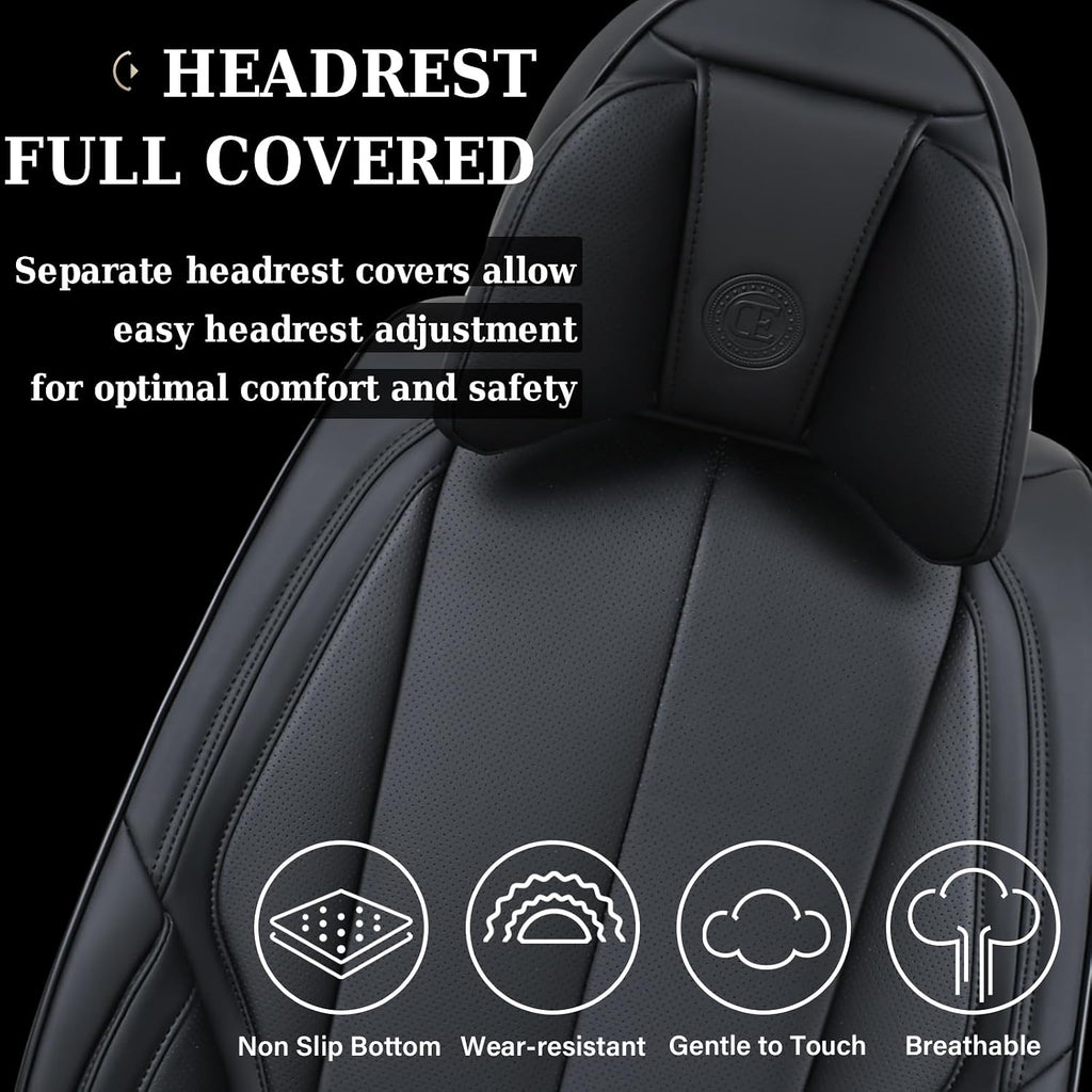 Coverado Universal Seat Covers Front, 2-Pack Universal Seat Covers for Cars, Waterproof Nappa Leather Car Seat Covers with Head Pillow, Auto Protectors Fit for Most Sedans SUV Pick-up Truck-Black