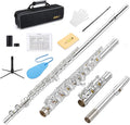 Eastar Upgraded Closed Hole 16 Keys C Flute for Beginner Student, Instrument with Cleaning Kit, Stand, Case, Gloves, Tuning Rod, Fingering Chart, Silver Plated, EFL-1S