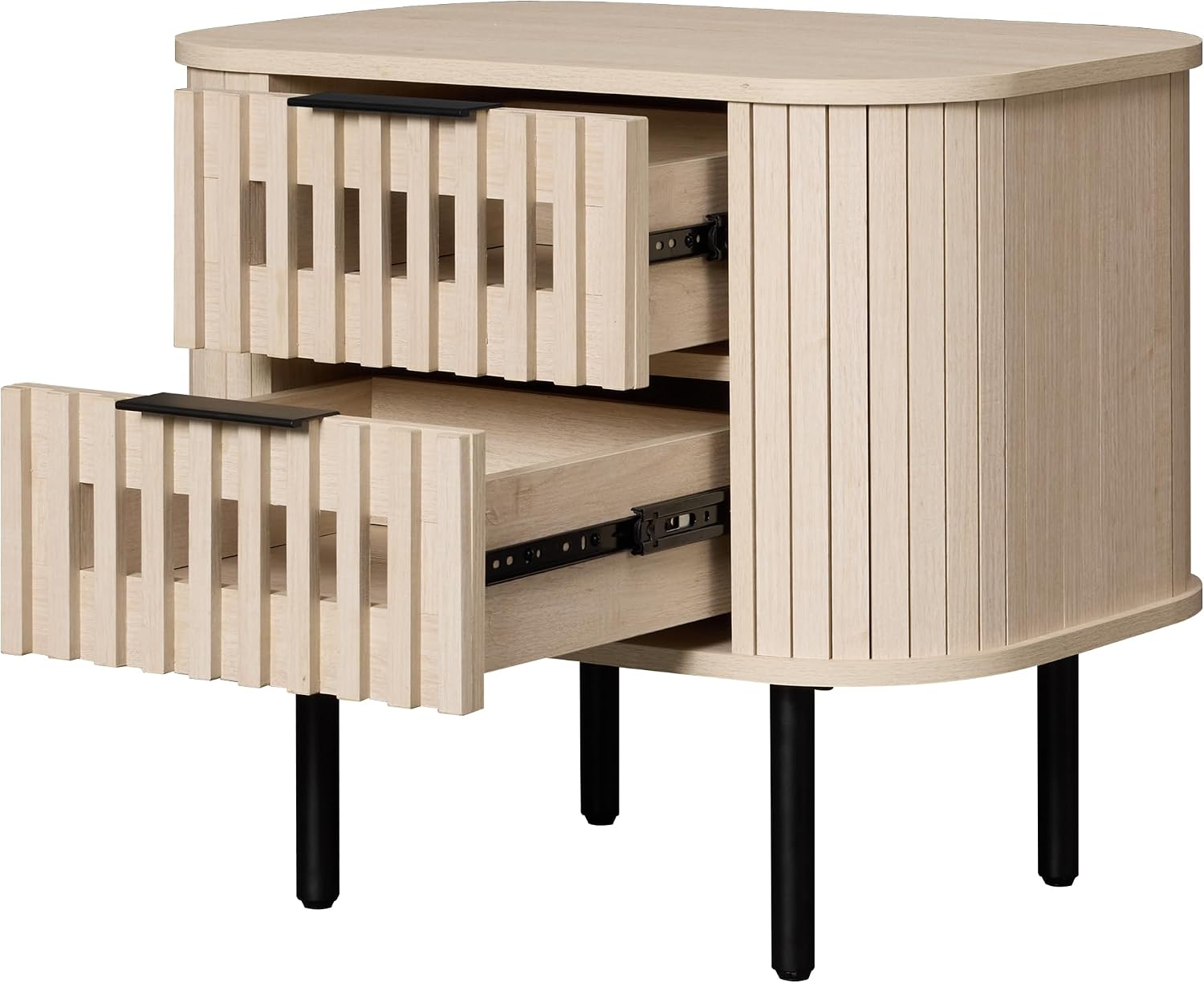 WAMPAT Fluted Nightstand, Modern Wooden End Table with 2 Drawer, Storage Bedside Table for Bedroom and Living Room, Natural, 1 Pack