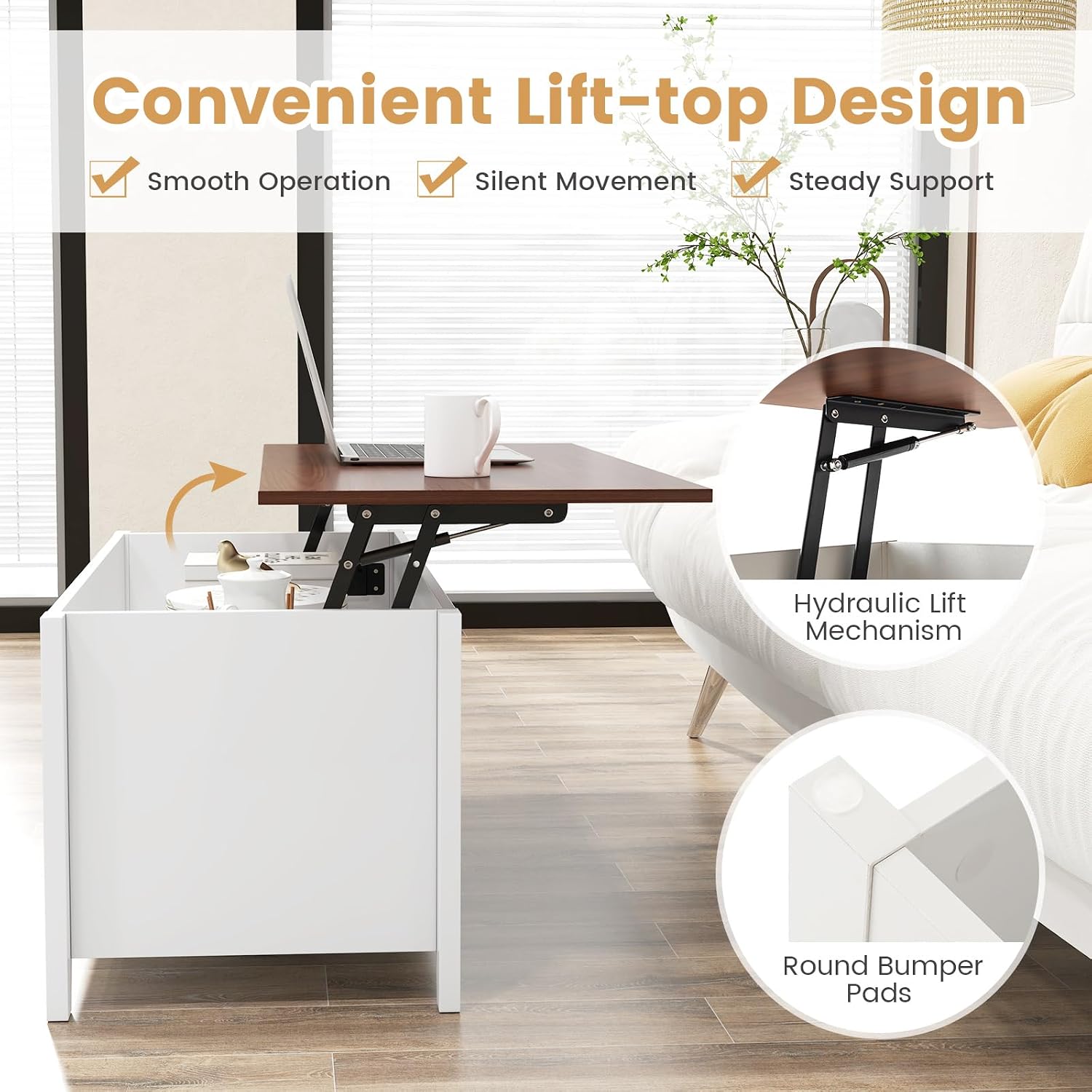 Giantex Lift Top Coffee Table - Rectangular Wooden Table w/Hidden Compartment & Open Storage Shelves, Multifunctional Modern Flip Top Center Table for Living Room, Reception Room, Office (White)