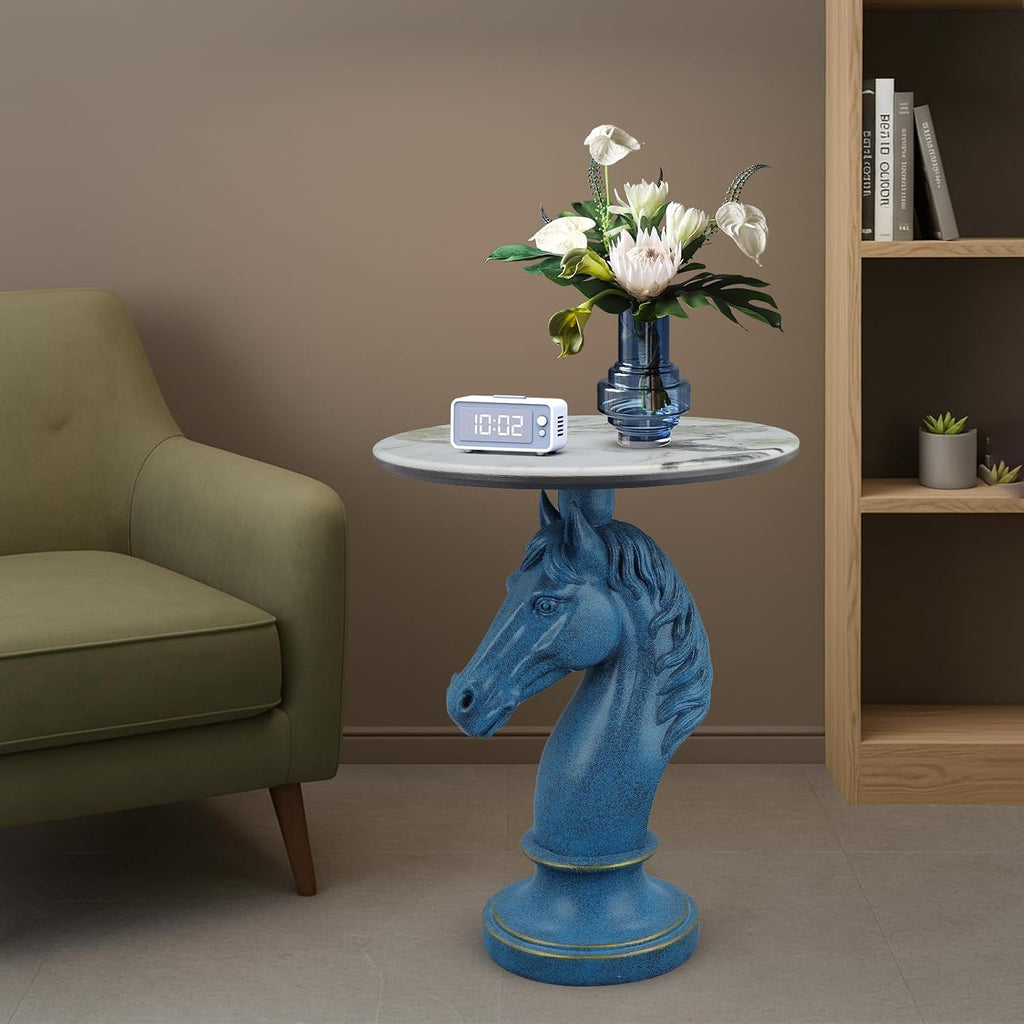 Sculptural Horse Head Side Table, Artistic End Table with Faux Marble Top, Modern Accent Table for Living Room, Unique Home Decor Gift for Housewarming, 19.69' W x 24.8' H