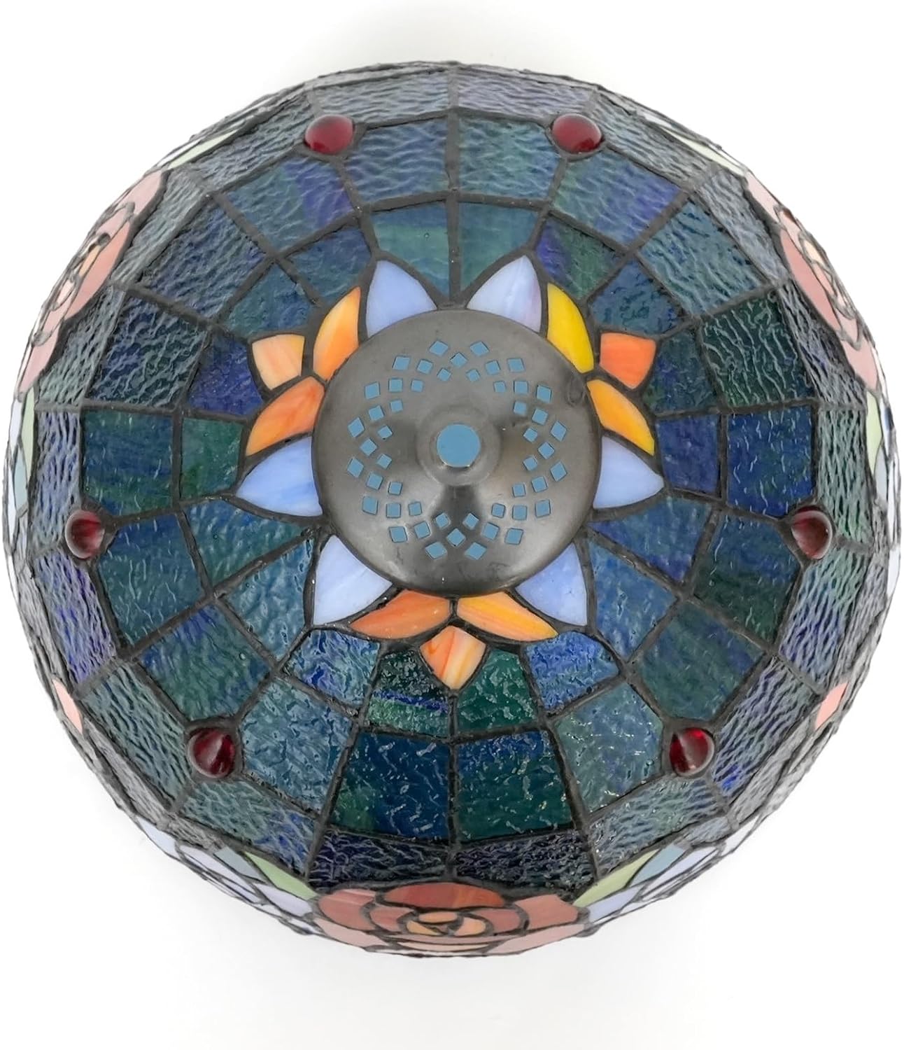 Lamp Shade Replacement 12 Inch Stained Glass Ceiling Light Blue Background Roses Floral Vintage Art Deco For Table Lamps Floor Pendant