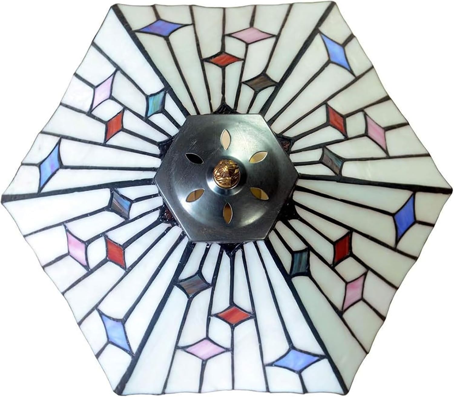 16 Inch White Mission Lamp Shade Replacement Only Tiffany Style Handmade Stained Glass Lampshades, Blue Red Pink Star Hexagon Light Cover Accessories for Table Lamp Pendant Light Floor Lamp