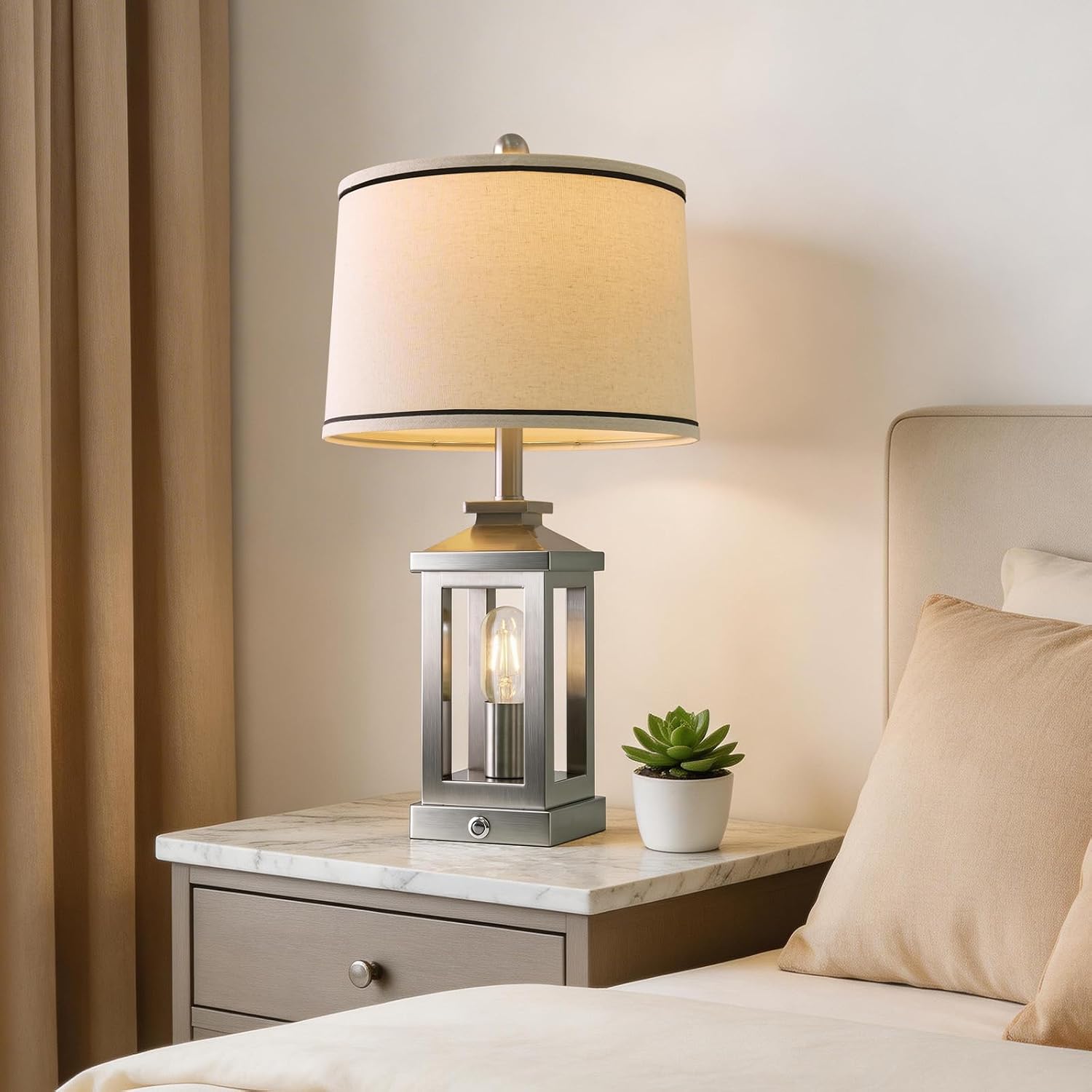G-SAFAVA 24' Table Lamps for Living Room Bedroom Modern Metal Bedside Lamps Set of 2 Nightstand Lamp for Night Stands 3 Way Dimmable Touch Lamp with USB C+A Ports and 2 Light Sources, 4 Bulbs Includes