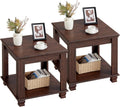 SAVOR LIFE Farmhouse End Table Set of 2,Large Side Table with 2-Tier Storage Shelf,Rustic Brown End Tables for Living Room,Square Tea Table,Walnut