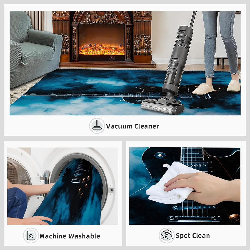 Guitar Rug for Bedroom 5x6 Rug Electric Guitar Rugs, Rock Music Theme Home Decor, Non Slip Washable Large Rugs, Musical Instrument Carpet for Boys and Girls Teen Playroom