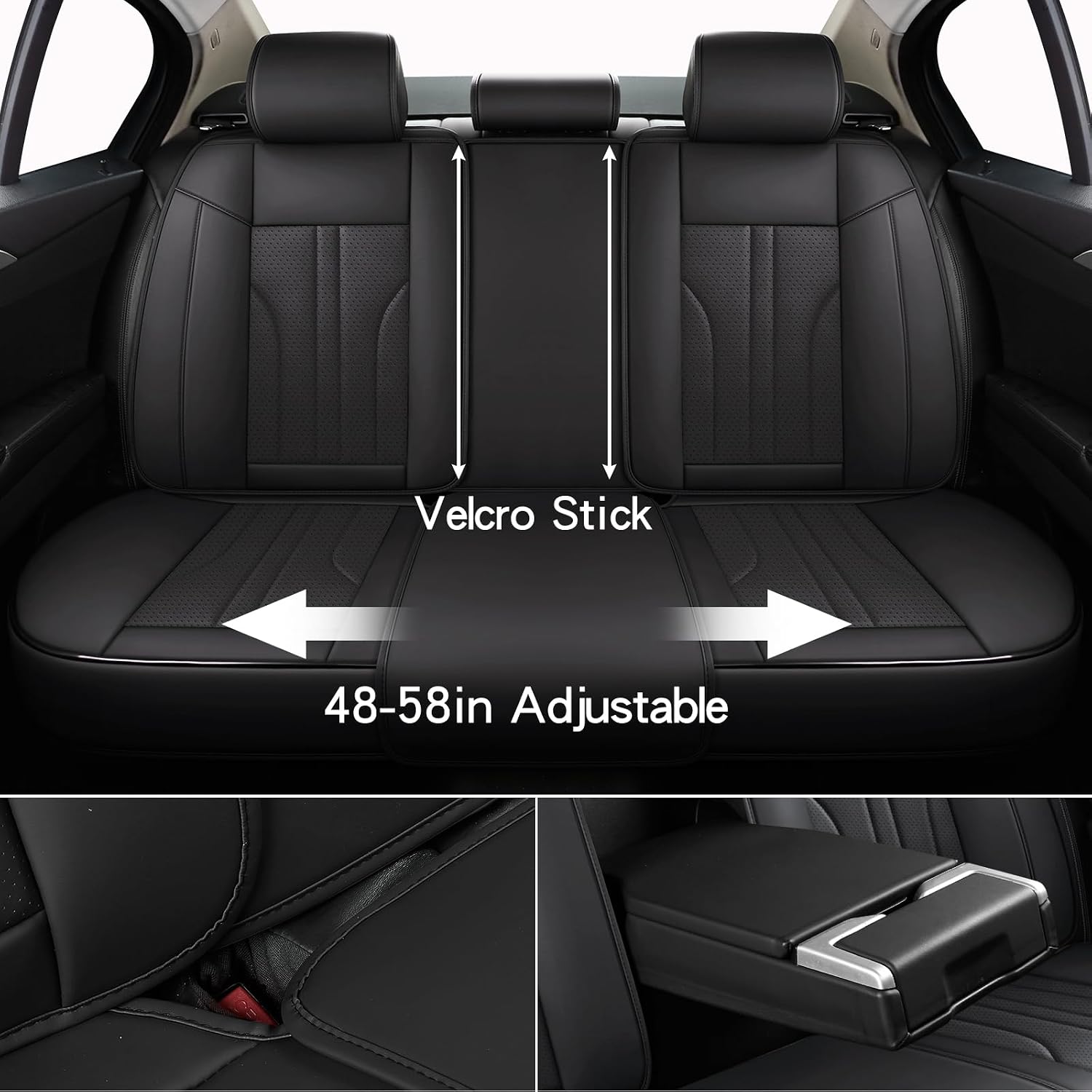 MINGBRON Car Seat Cover Full Set, Leather Car Seat Cover, Waterproof Seat Covers, Car Seat Cushion, Nappa Leather Seat Covers Car Seat Protector Universal Fit Most Cars Black