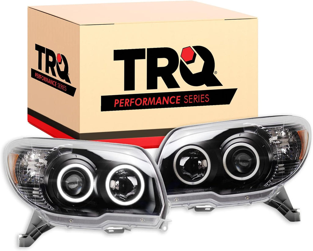 TRQ Performance Driver and Passenger Side Headlight Assembly Set Black Housing Compatible with 06-09 Toyota 4Runner