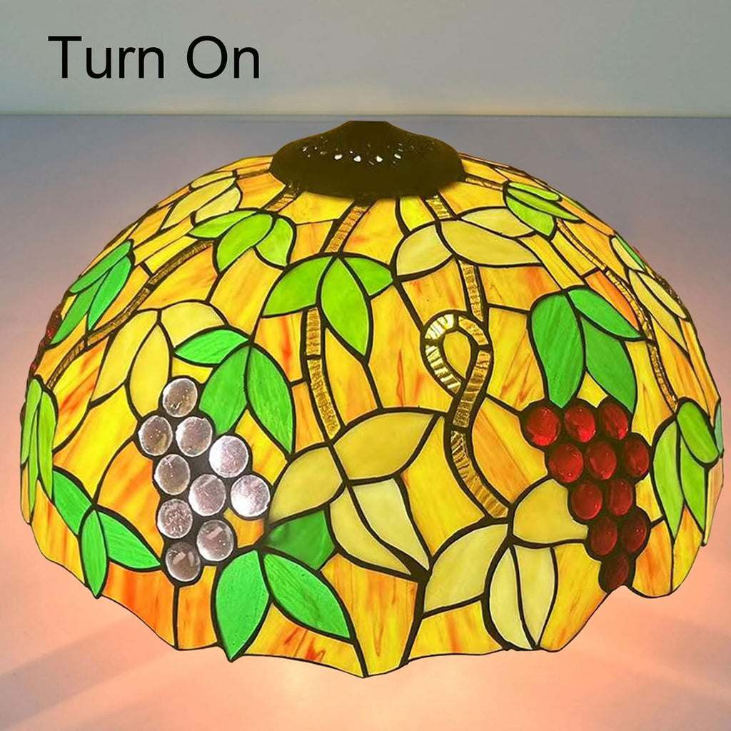 Tiffany Lamp Shade Replacement 16X9 Inch Vintage Stained Glass Lampshades Only with Cap Christmas Home Decor Yellow Grape Design Handmade Light Cover for Table lamp Pendant Light Floor Lamp