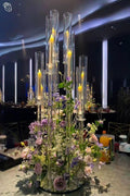 4PCS 8 Arms Clear Candelabra Candle Holder for Wedding Decorations,38.5 inches Tall Arcylic Candlesticks Holder with Shade for Table Dinner Party Valentines Day Fireplace Decoration