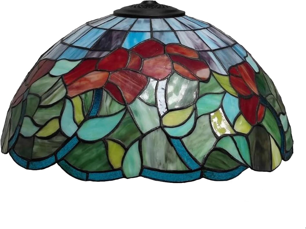 Green Leaves Lamp Shade Replacement, Red Blue Stained Glass Shade, Tiffany Style 20 Inch Lamp Shade for Table Lamps Ceiling Lamps Floor Lamp Dining Table