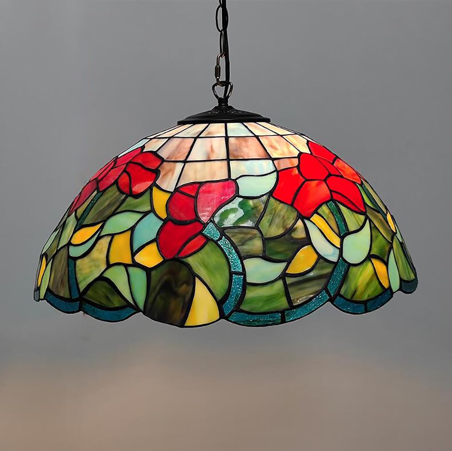 Green Leaves Lamp Shade Replacement, Red Blue Stained Glass Shade, Tiffany Style 20 Inch Lamp Shade for Table Lamps Ceiling Lamps Floor Lamp Dining Table