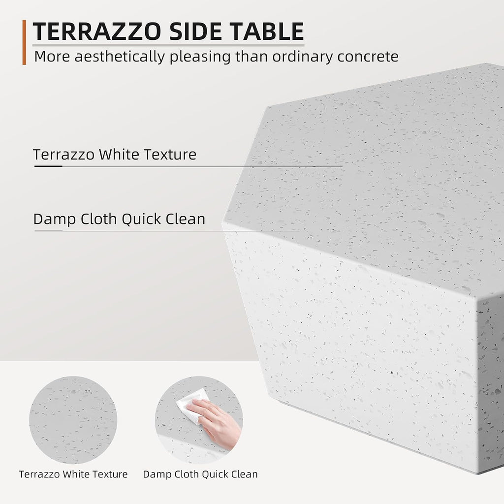 UPHA 35' Hexagon Outdoor Coffee Table, Modern Hollow Concrete Patio Table, Small Minimalist Low Accent Table for Living Room, Balcony, Deck, Backyard, Off-White