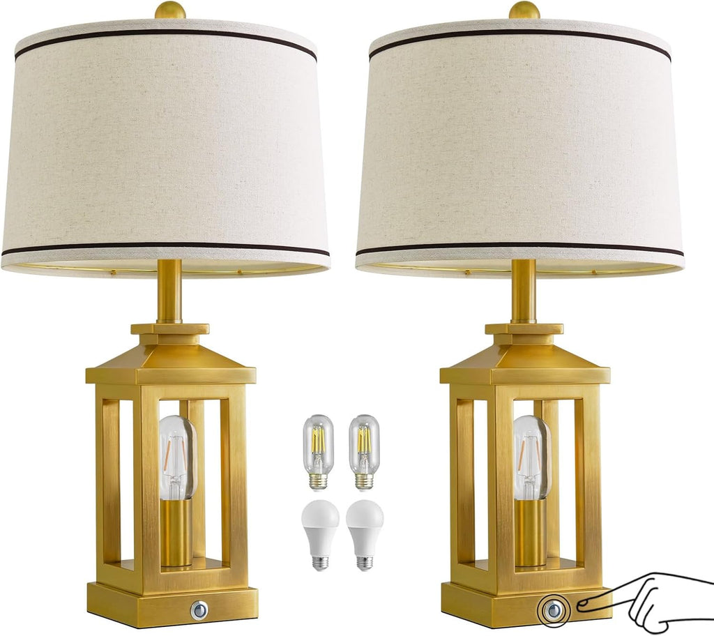 G-SAFAVA 24' Table Lamps for Living Room Bedroom Modern Gold Bedside Lamps Set of 2 Nightstand Lamps for Night Stands 3 Way Dimmable Touch Lamp with USB C+A Ports and 2 Light Sources, 4 Bulbs Includes