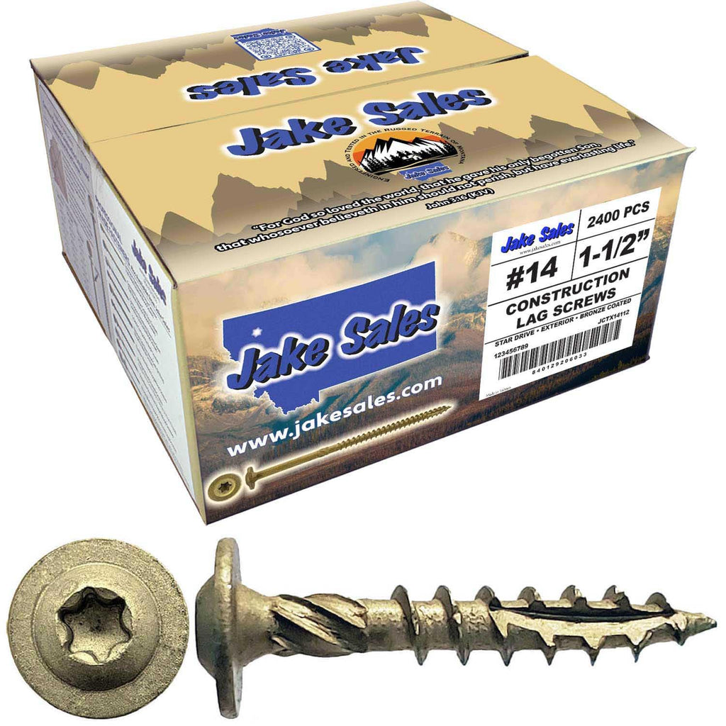 Jake Sales #14 x 1-1/2' Construction Lag Screw Torx/Star Drive Heavy Duty Structural Lag Screw Far Superior to Common Lag Screws (Full Box -2400 Screw Count) Modified Truss Washer Head
