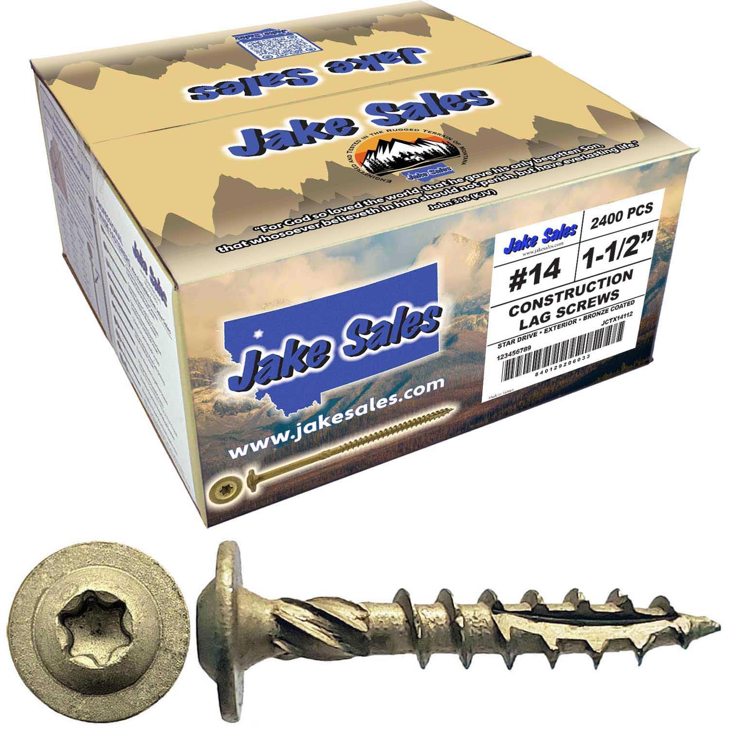 Jake Sales #14 x 1-1/2' Construction Lag Screw Torx/Star Drive Heavy Duty Structural Lag Screw Far Superior to Common Lag Screws (Full Box -2400 Screw Count) Modified Truss Washer Head