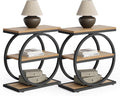 LITTLE TREE End Table Set 2, Side Table with 3-Tier Storage Shelves, Small Sofa Side Table for Living Room, Wooden Side End Table with Double Round Metal Legs, Slim Nightstand and Bedside Table, Oak
