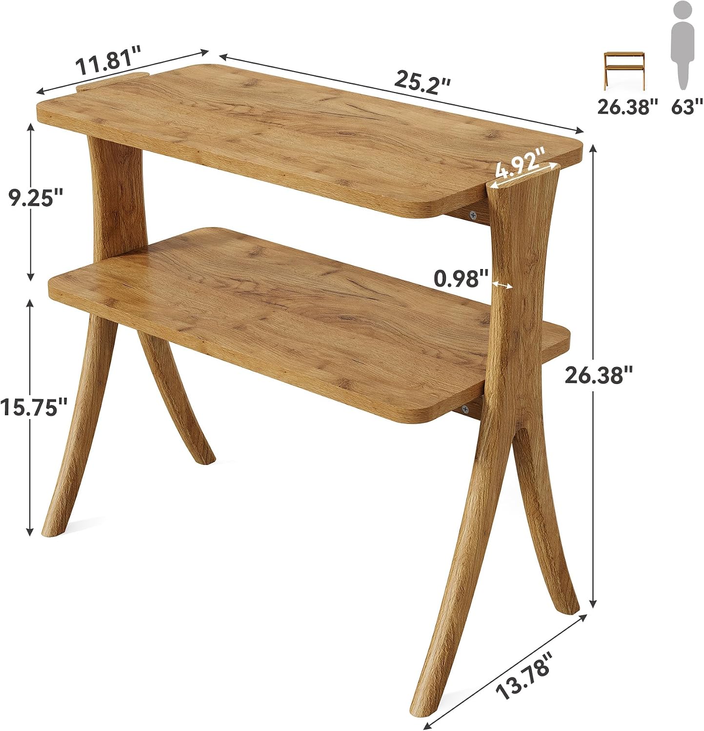 LITTLE TREE Narrow Side Table Set of 2, Small Side Table, 2-Tier Farmhouse End Table with Solid Wood Legs, Space-Saver for Living Room, Bedroom, Entryway (Light Walnut)