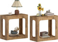 Giantex Narrow End Table Set of 2, 2-Tier Farmhouse Side Table with Open Storage Shelf, Arched Wood Night Stand for Bedroom, Small Accent Furniture for Living Room Small Spaces, Oak