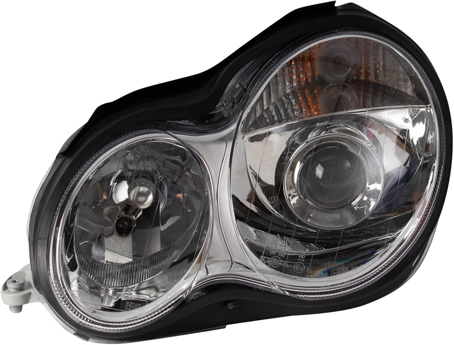 TRQ Performance Driver and Passenger Side Headlight Assembly Set Chrome Housing Compatible with 01-05 Mercedes Benz C240 C320 05-07 Mercedes Benz C230 Halogen Only