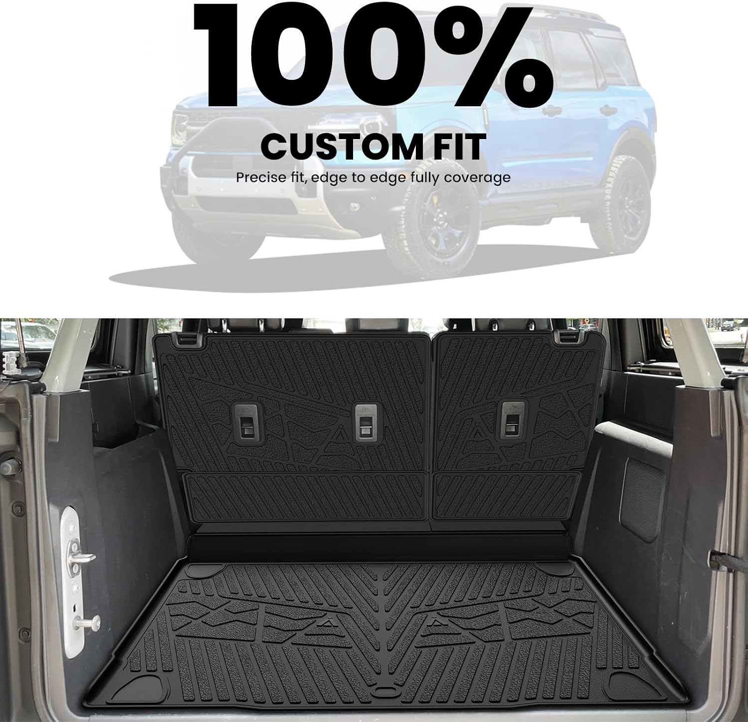 LASFIT Cargo Mat+Rear Back Seat Protector+Underfloor Storage Mat for Ford Bronco 4-Door 2021-2026 TPE All Weather Protection Liners Waterproof Backrest Mat Custom Fit Non-Slip Easy Clean
