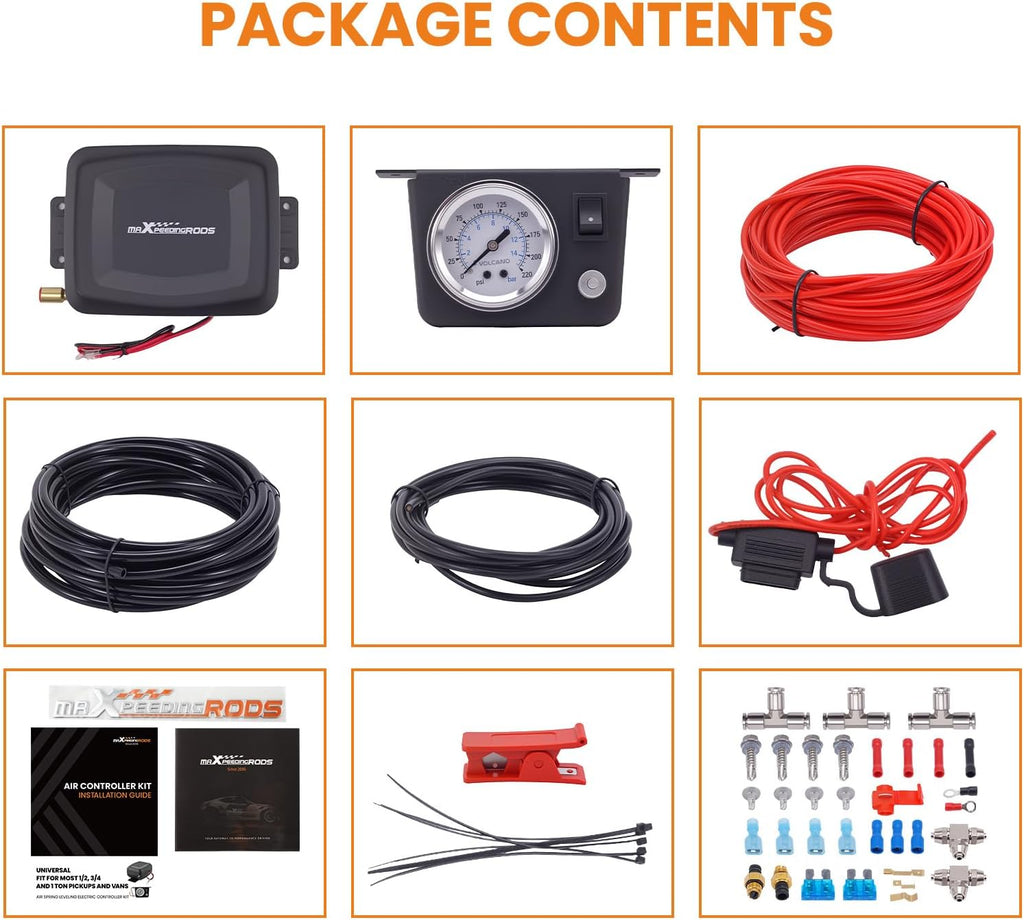 maXpeedingrods On Board Air Compressor System Universal Air Spring Compressor Kit with Gauge Air Line T Fittings for Trucks Vans